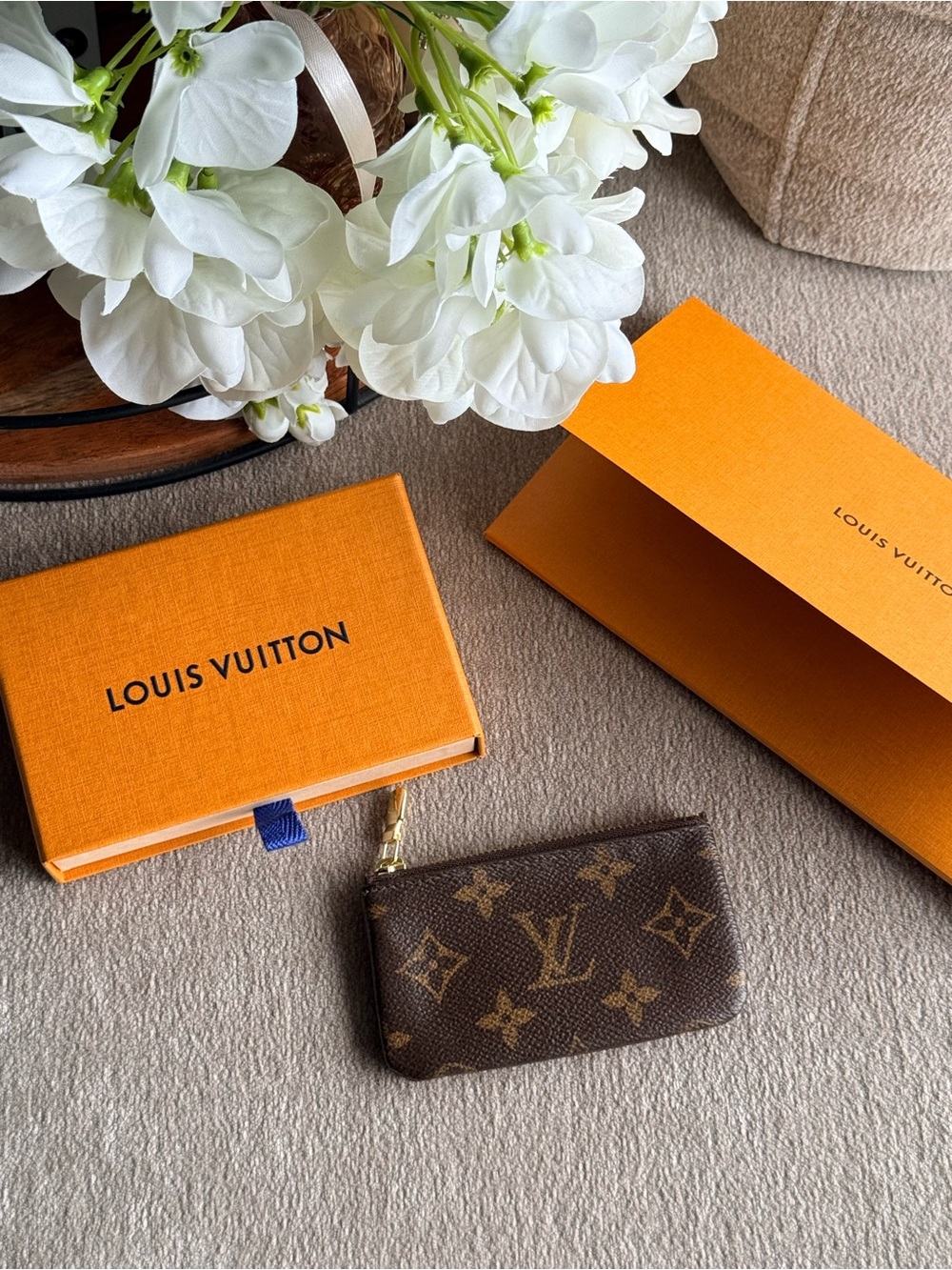 Louis Vuitton Brown Monogram Key Pouch New Hardware! Authentic